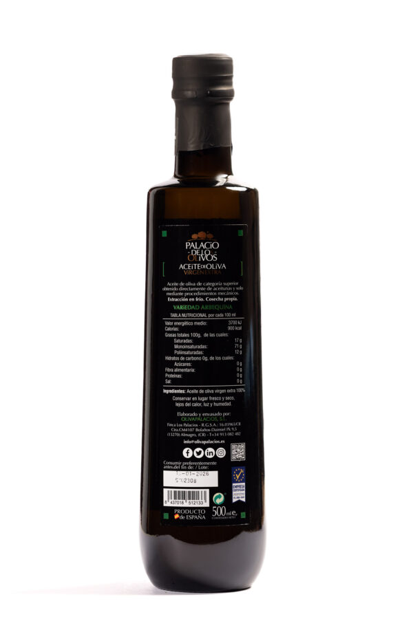 ACEITE VIRGEN EXTRA ARBEQUINA - PALACIO DE LOS OLIVOS (500ml) - Imagen 3