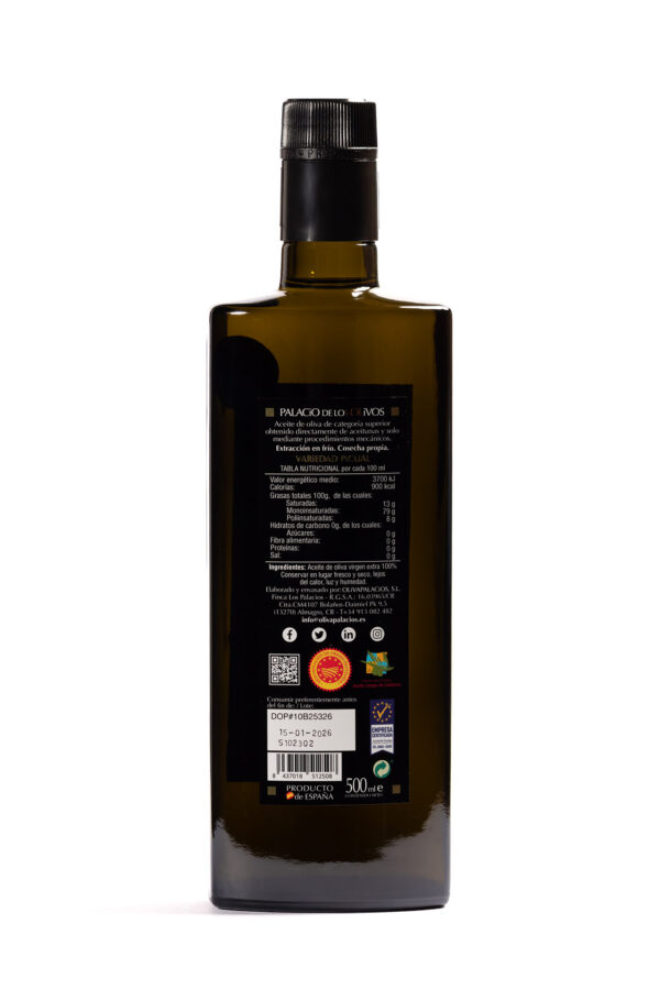 ACEITE EXTRA VIRGEN PICUAL CON ESTUCHE DE REGALO - PALACIO DE LOS OLIVOS (500ml) - Imagen 3